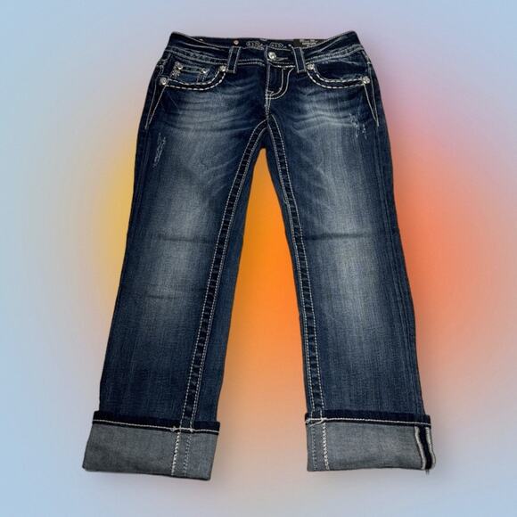 MISS ME Women’s 25 CUFFED CAPRI Blue Jeans EMBELLISHED - Picture 2 of 4